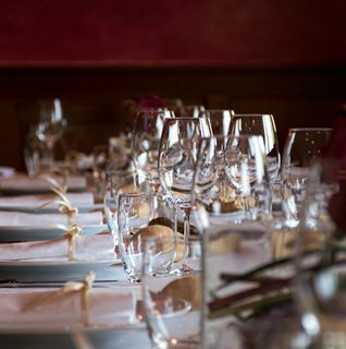 Empty Wine Glasses On Rehearsal Dinner Table
